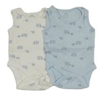 2x tílkové body se slony - světlemodré + bílé Next