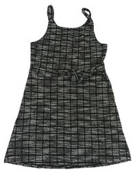 Čero-bílé kostkované šaty s páskem Primark