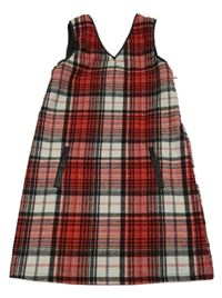 Červeno-černo-bílé kostkované vlněné šaty Tu