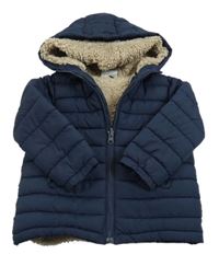 Tmavomodrá šusťáková prošívaná zimní bunda s kapucí Topolino