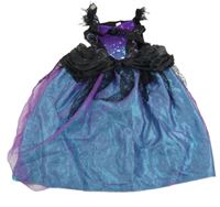 Kostým - Fialovo-modro-černé síťovano-sametové šaty s flitry Tu