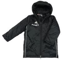 Černá šusťáková zimní bunda s logem a kapucí Adidas