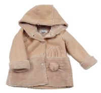 Starorůžová semišová zateplená bunda s kapucí C&A