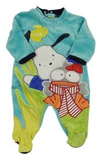 Nové - Světlemodro-limetkový sametový overal se zvířátky Dudu 