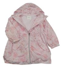 Světlerůžová šusťáková jarní parka s květy a kapucí Next