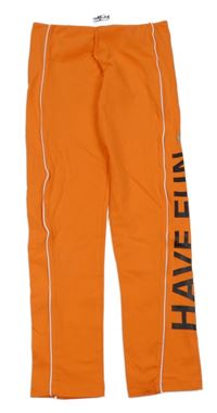 Oranžovo-bílé sportovní legíny s nápisem 