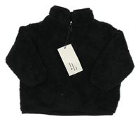 Nové - Černá huňatá propínací mikina s rolákem Happy Hearts