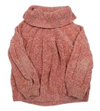 Růžový žinylkový vzorovaný svetr s rolákem C&A