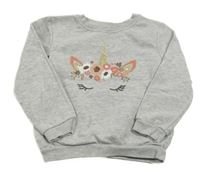 Šedá melírovaná mikina s jednorožcem C&A