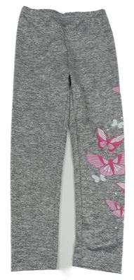 Šedé melírované sportovní legíny s motýly Shein