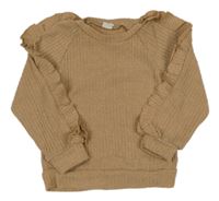 Béžový žebrovaný svetr s volánky Shein