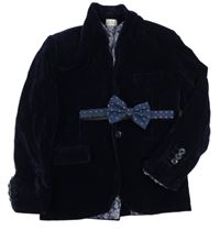 2set - Tmavomodré společenské sametové sako + modrý motýlek s puntíky Samli