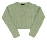 Světlezelený žebrovaný chlupatý crop svetr New Look