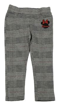 Černo-světlešedo-vínové kostkované vzorované chino tregínové kalhoty s Minnie C&A
