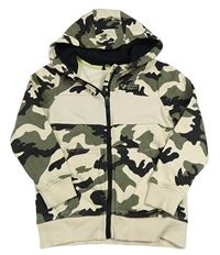 Smetanovo-khaki-černá army propínací mikina s nášivkou a kapucí George