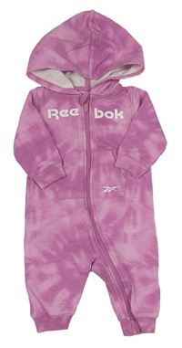 Tmavorůžovo-růžová batikovaná tepláková kombinéza s logem a kapucí Reebok