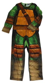 Kostým - Zeleno-hnědo-oranžovo-černý vycpaný overal - Želva Ninja George