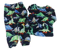 Tmavomodré plyšové pyžamo s dinosaury Tu