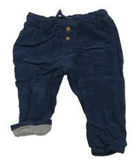 Tmavomodré manšestrové podšité kalhoty H&M
