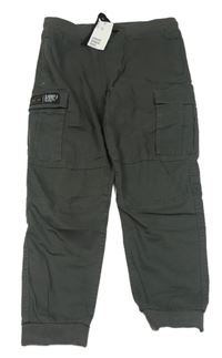 Nové - tmavošedé cargo cuff jogger PULL ON plátěné kalhoty s úpletovým pasem zn. H&M