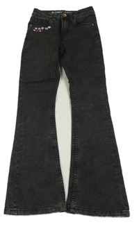 Černošedé plísňové flare high waist teplákové rifle s květy GARCIA JEANS