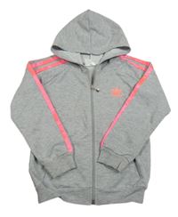 Šedo-křiklavě růžová melírovaná propínací mikina s kapucí Adidas