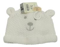 Nové - bílá pletená čepice s oušky - medvídek George