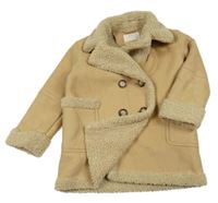 Béžový semišový zateplený kabát s límečkem ZARA