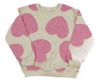 Smetanová mikina s růžovými srdíčky ZARA