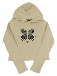 Smetanové žebrované mikinotriko s motýlkem a kapucí DESTINATION