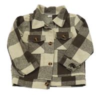 Tmavohnědo-světlebéžová kostkovaná košilová bunda SHEIN