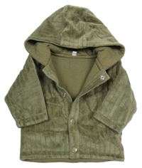 Khaki žebrovaný sametový zateplený kabátek s kapucí ZEEMAN