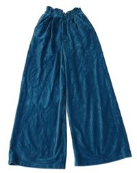 Petrolejové žebrované široké chino paper bag sametové kalhoty