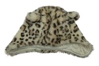 Smetanovo-hnědo-tmavohnědá vzorovaná kožešinová zateplená beranice s oušky Next