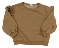 Hnědá oversize mikina s volánky s madeirou ZARA