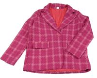 Malinovo-růžový kostkovaný vzorovaný teplý jarní kabát s límečkem SHEIN