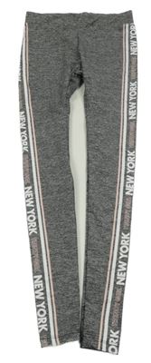 Šedo-černé melírované sportovní legíny s nápisy a pruhy TERRANOVA