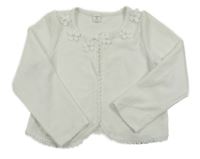 Bílý vzorovaný cardigan s květy s perlami SHEIN