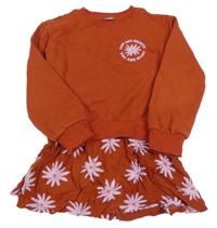 Rezavé šaty s květy a nápisy L&D