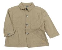 Béžová riflová bunda s nápisy a smajlíkem a límečkem naturaline