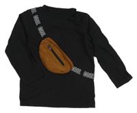 Černé melírované triko s ledvínkou/kapsou Next