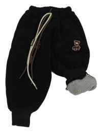 Černé žebrované zateplené tepláky s medvídkem 