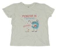 Bílé crop tričko s nápisy a příšerkou sinsay