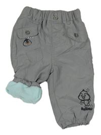 Šedé šusťákové podšité kalhoty s tučňáčky Ergee