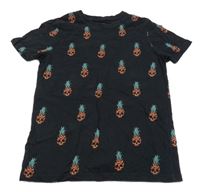 Černé tričko s ananasy/lebkami PRIMARK