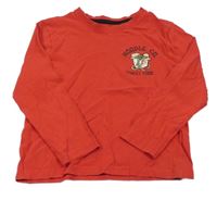 Červené triko s obrázkem a nápisy PRIMARK