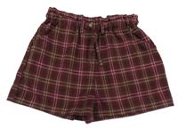 Tmavovínovo/šedo/růžové kostkované paper bag teplé kraťasy Next