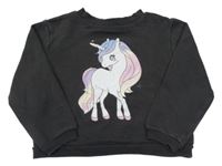Černošedá crop mikina s jednorožcem H&M