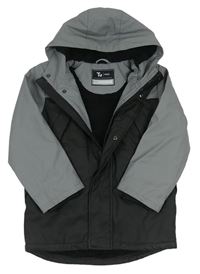 Černo-šedá nepromokavá zateplená bunda s kapucí Tu