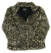 Béžovo-černý kožešinový zateplený kabát s leopardím vzorem We Fashion 